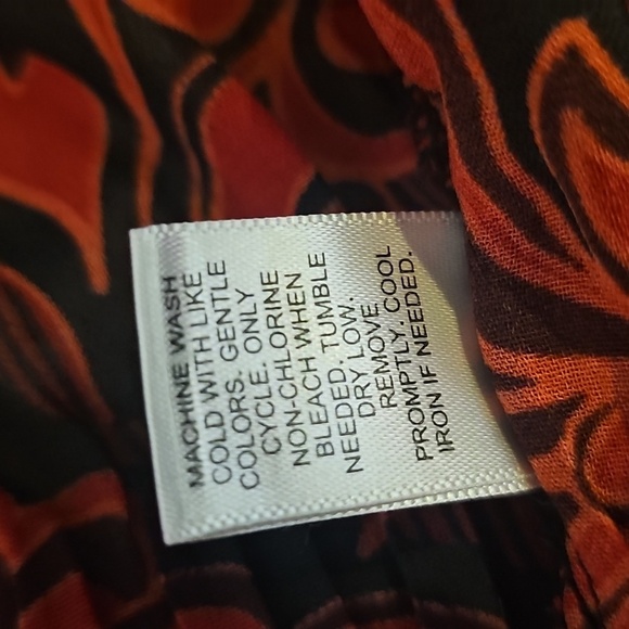 Cato Red and Black V-Neck, Floral Long Sleeve Ruffled Shirt, Indonesia, Size M - Picture 7 of 10